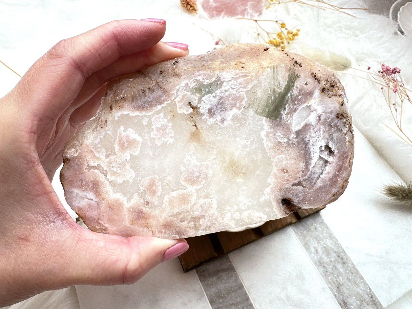 Pink Amethyst with Flower Agate Slab