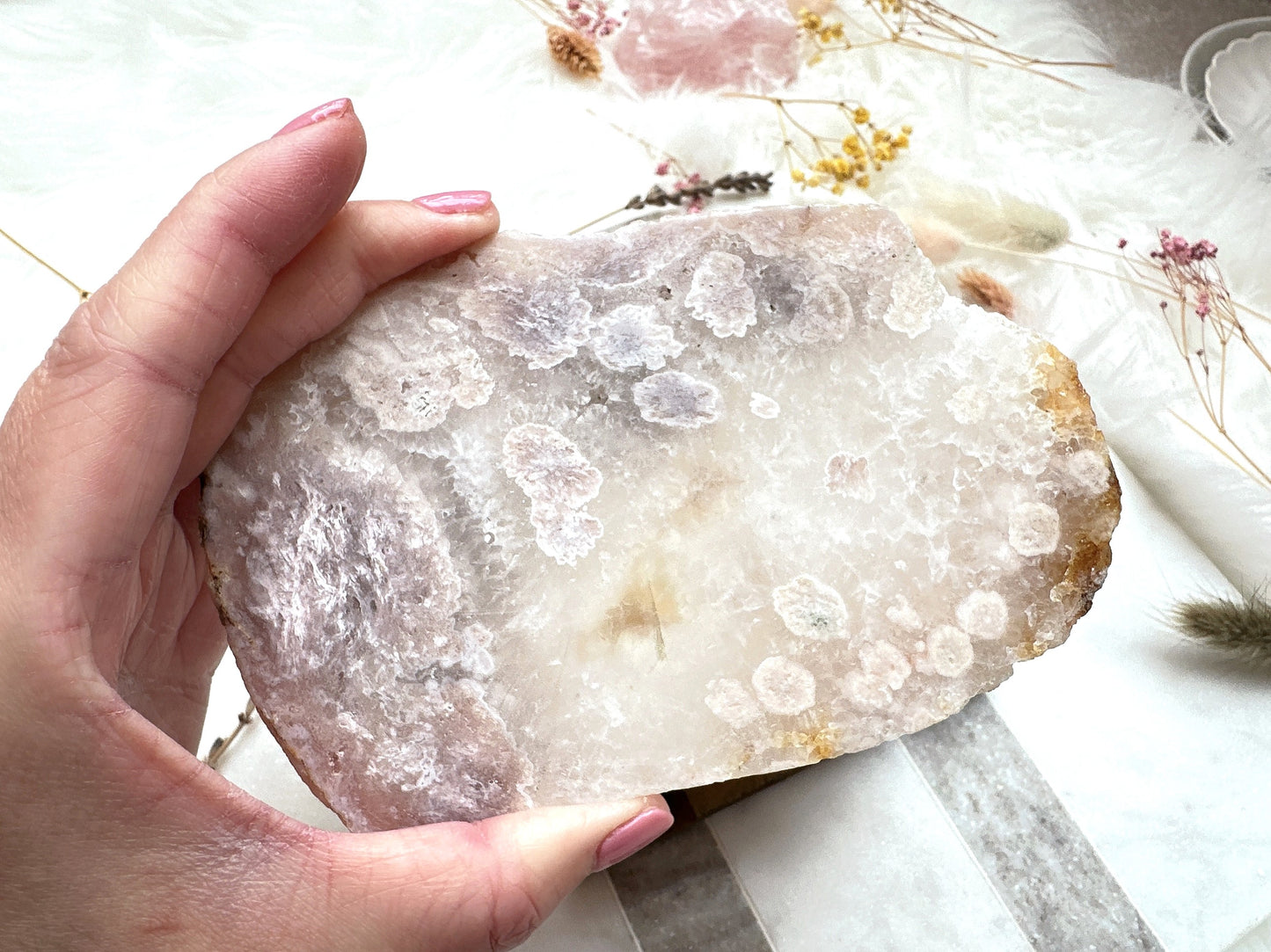 Pink Amethyst with Flower Agate Slab