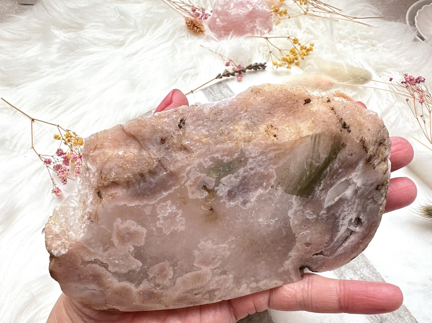 Pink Amethyst with Flower Agate Slab
