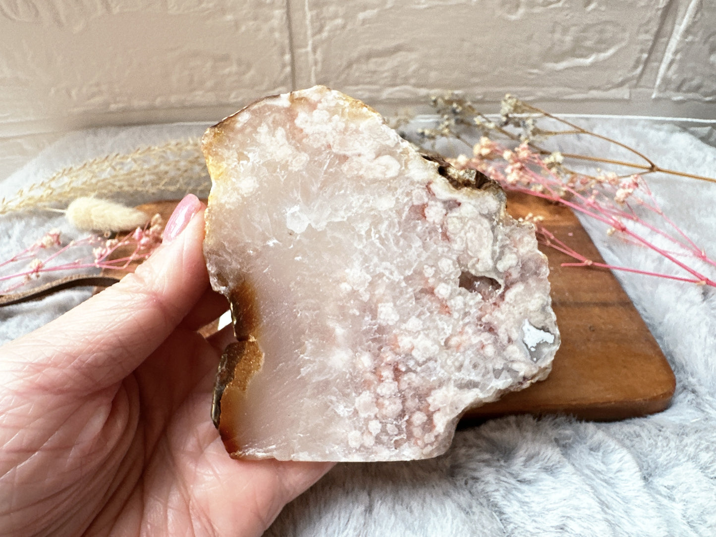 Pink Amethyst with Flower Agate Slab