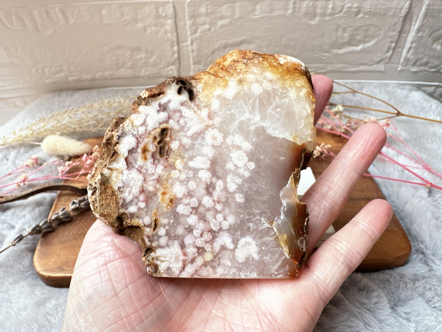 Pink Amethyst with Flower Agate Slab