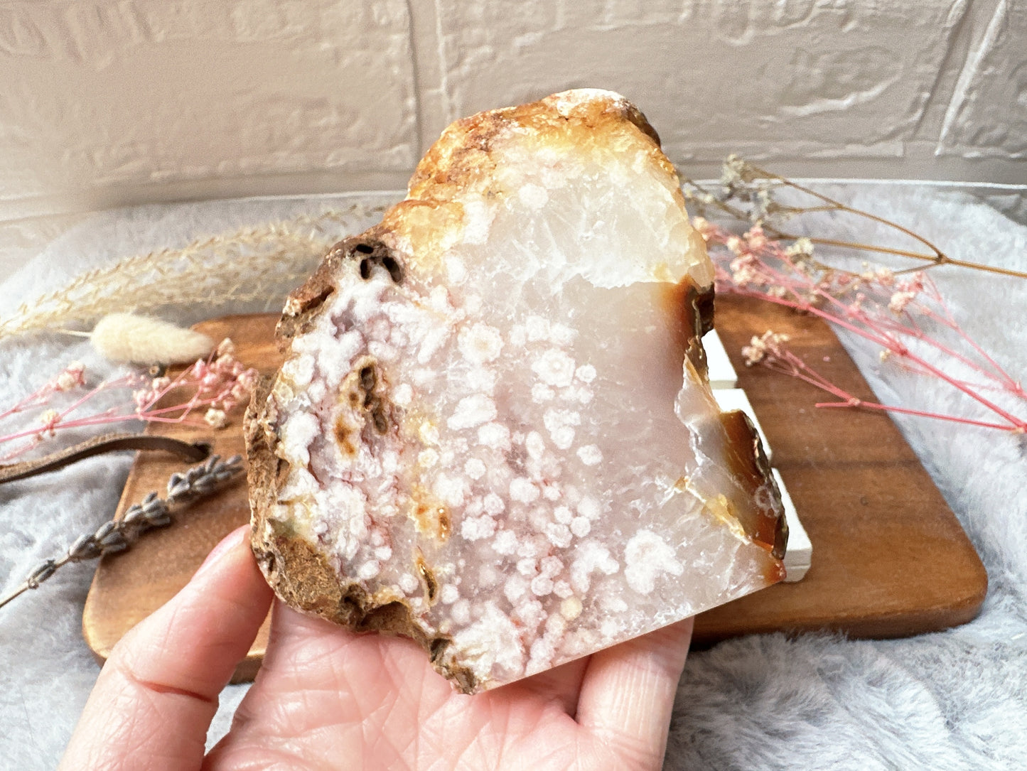 Pink Amethyst with Flower Agate Slab