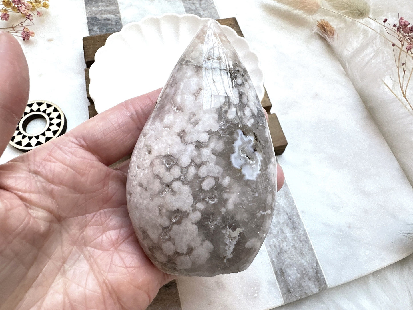 Pink Amethyst with Flower Agate Flame