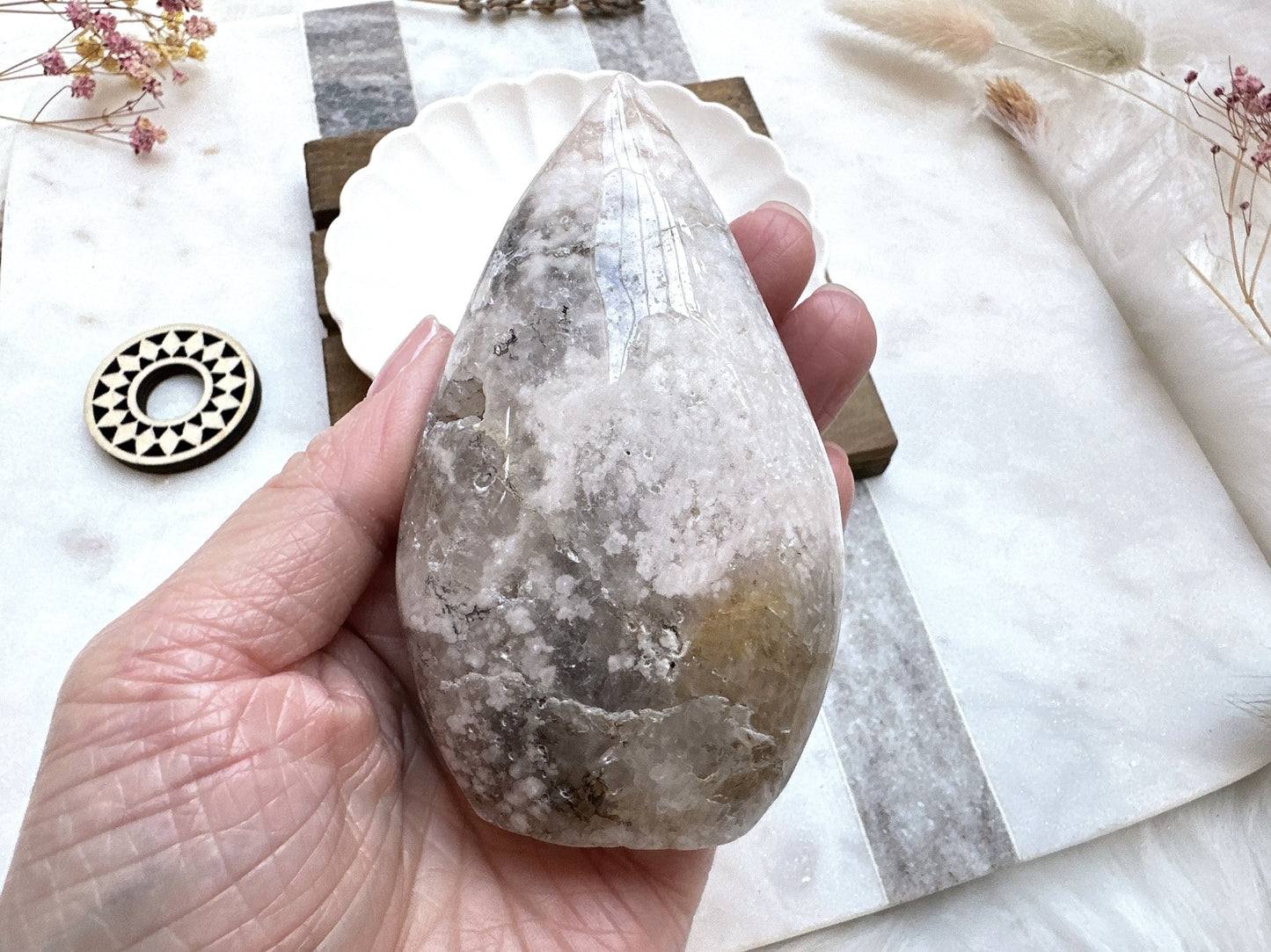 Pink Amethyst with Flower Agate Flame