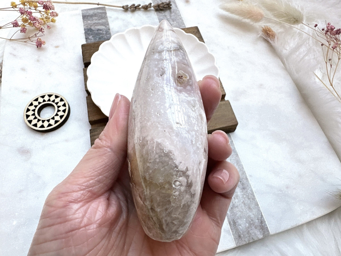 Pink Amethyst with Flower Agate Flame