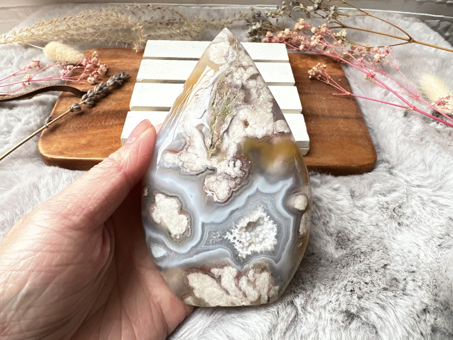 Pink Amethyst with Flower Agate Flame