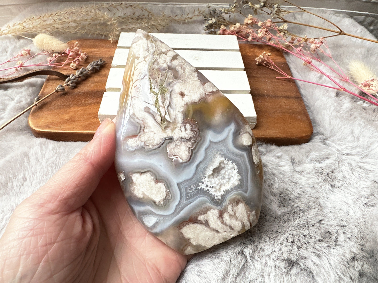 Pink Amethyst with Flower Agate Flame