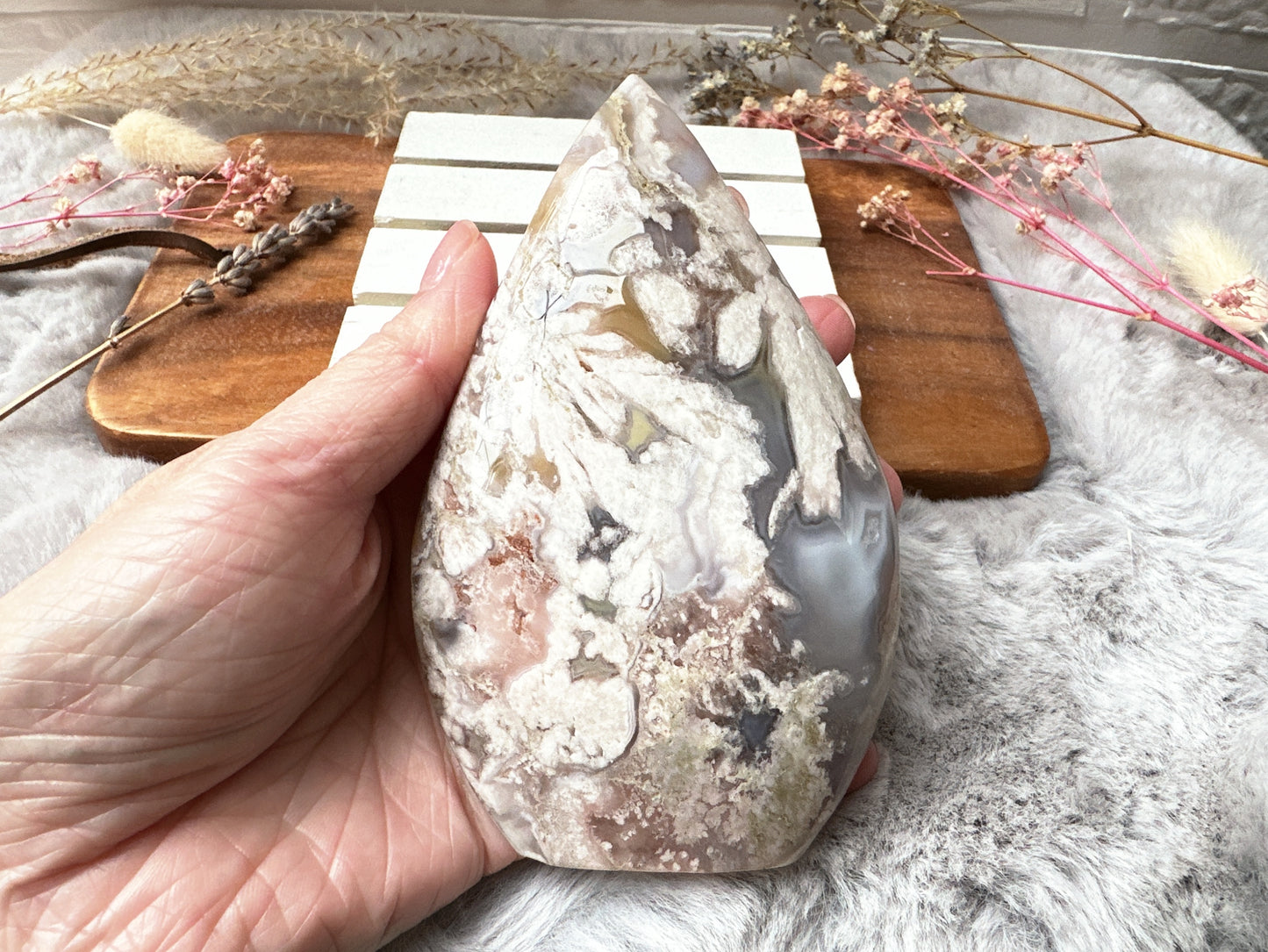Pink Amethyst with Flower Agate Flame
