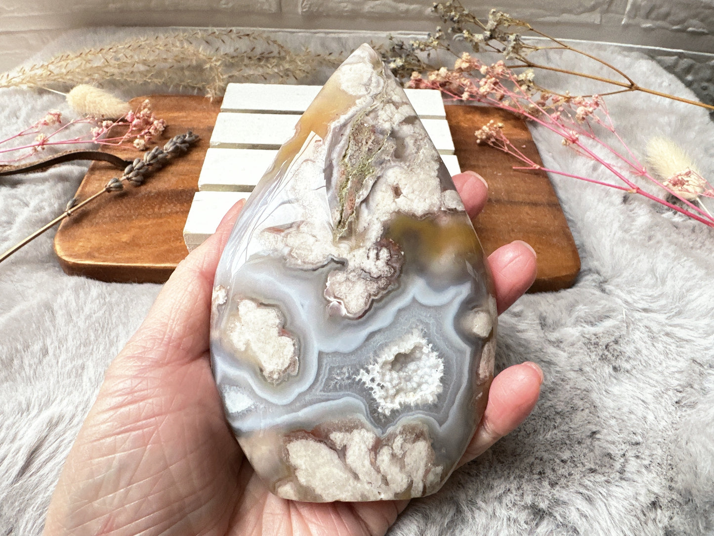 Pink Amethyst with Flower Agate Flame