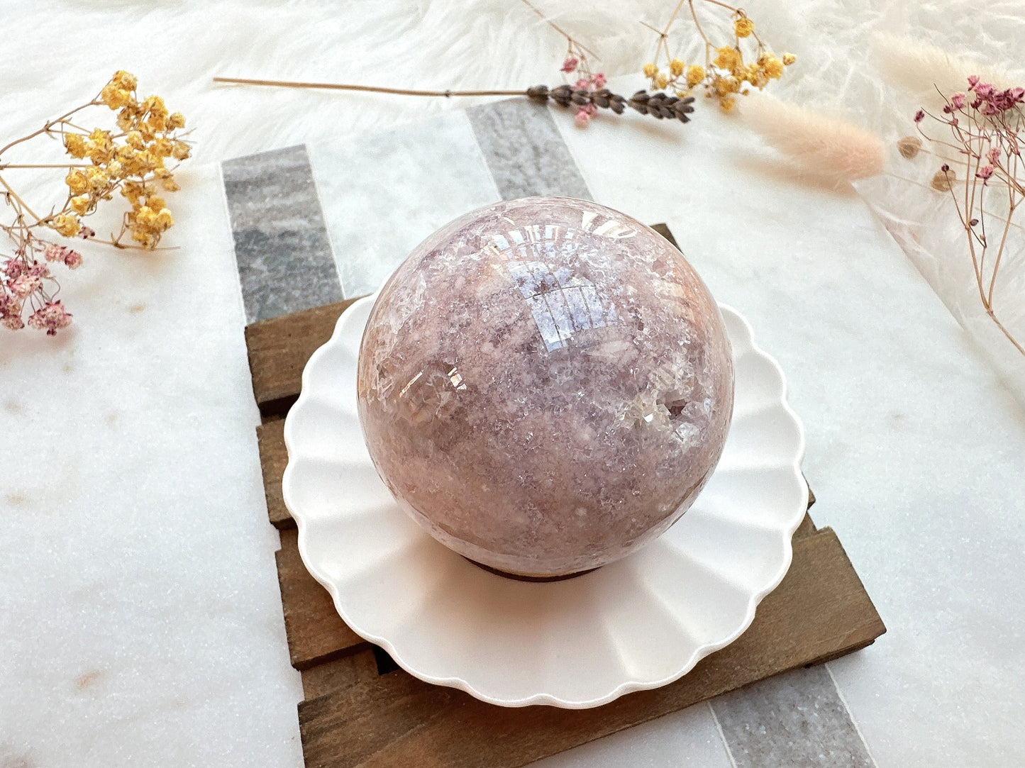 Pink Amethyst with Flower Agate Sphere