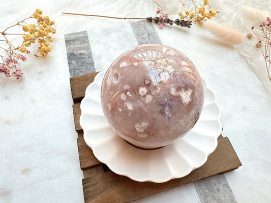 Pink Amethyst with Flower Agate Sphere