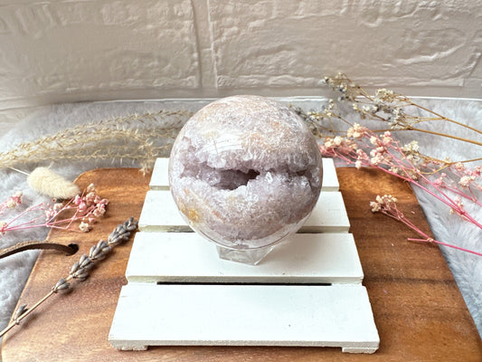 Pink Amethyst with Flower Agate Sphere