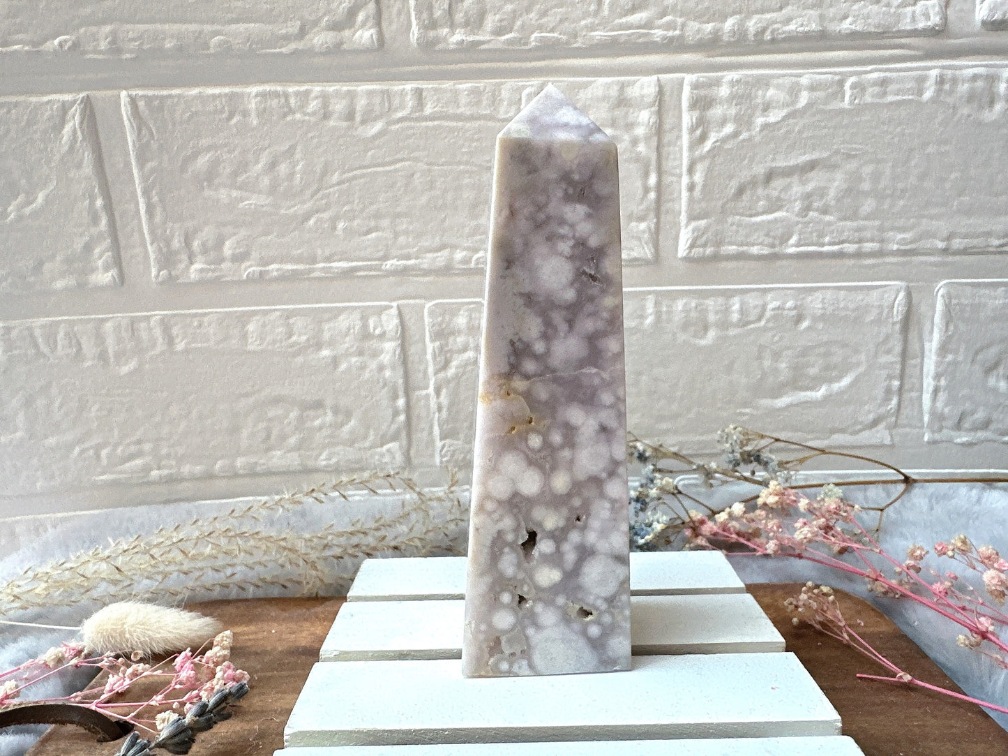 Pink Amethyst with Flower Agate Tower Obelisk
