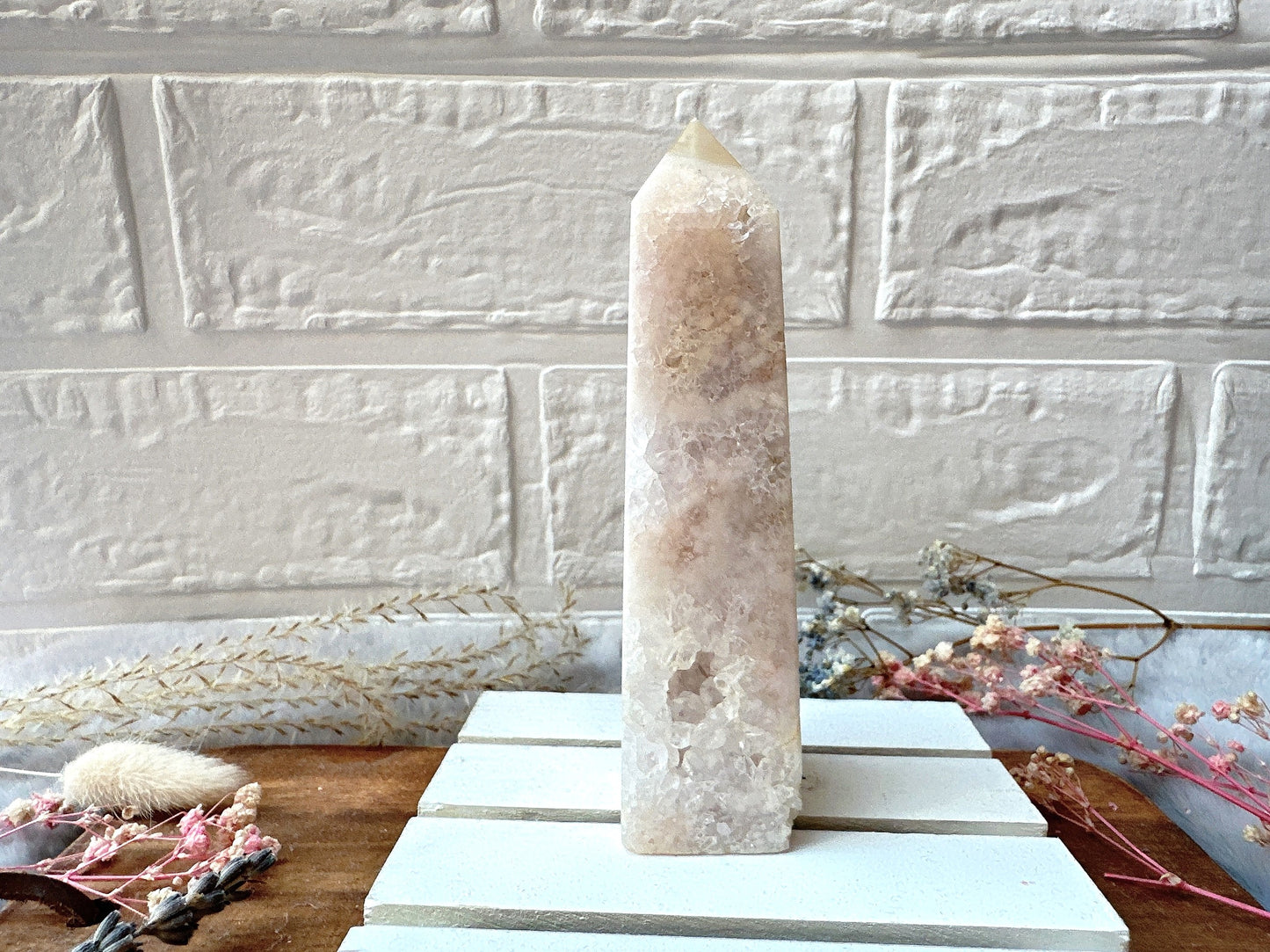 Pink Amethyst with Flower Agate Tower Obelisk