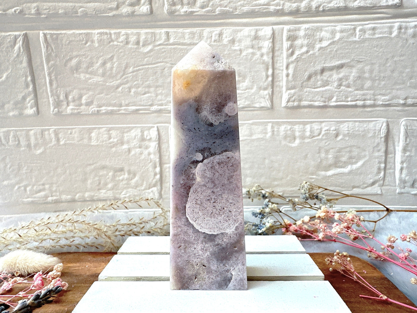 Pink Amethyst with Flower Agate Tower Obelisk