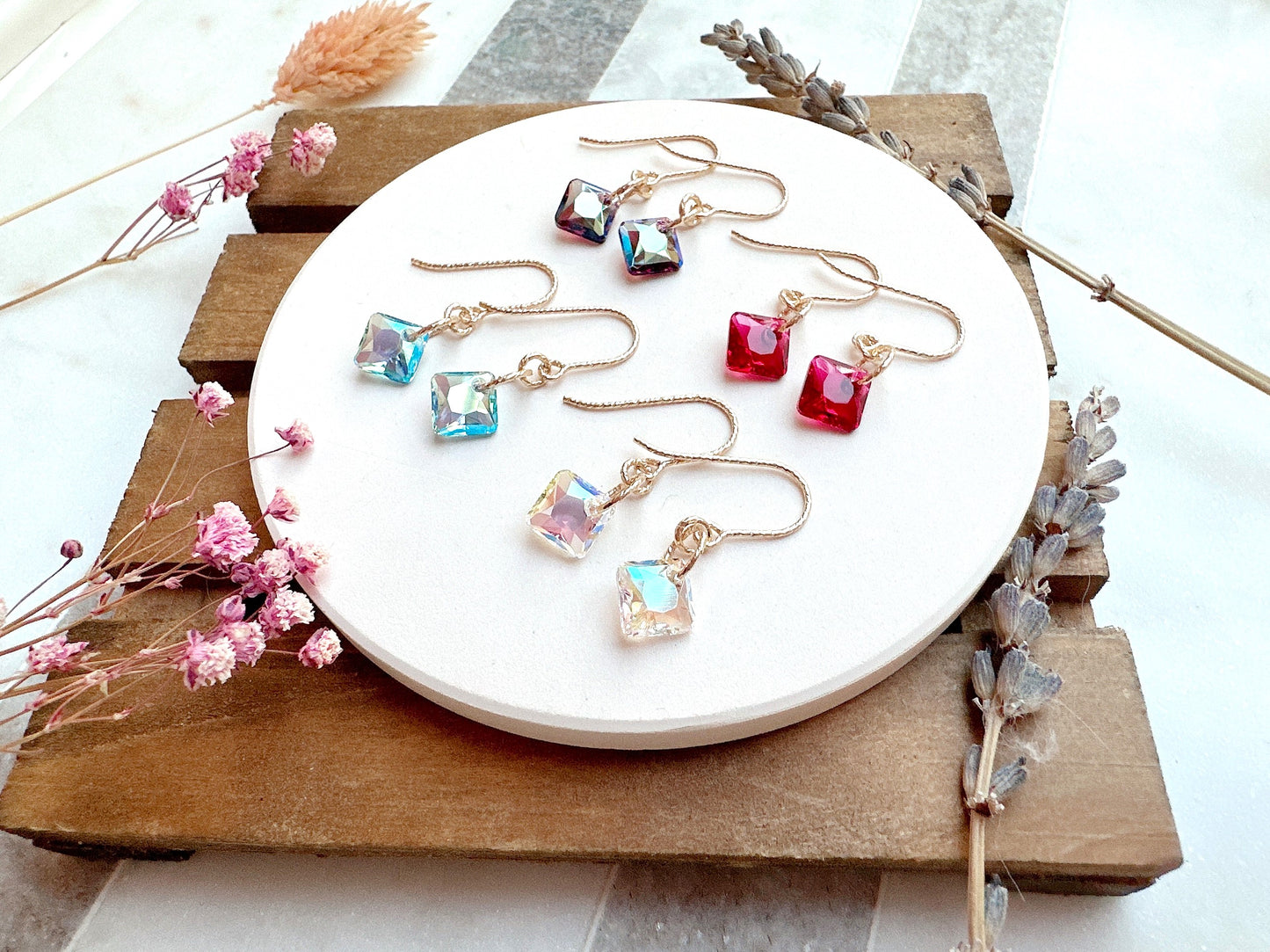 Princess Cut Crystal Earrings