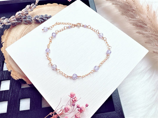Light Purple Zircon Gold Chain Bracelet