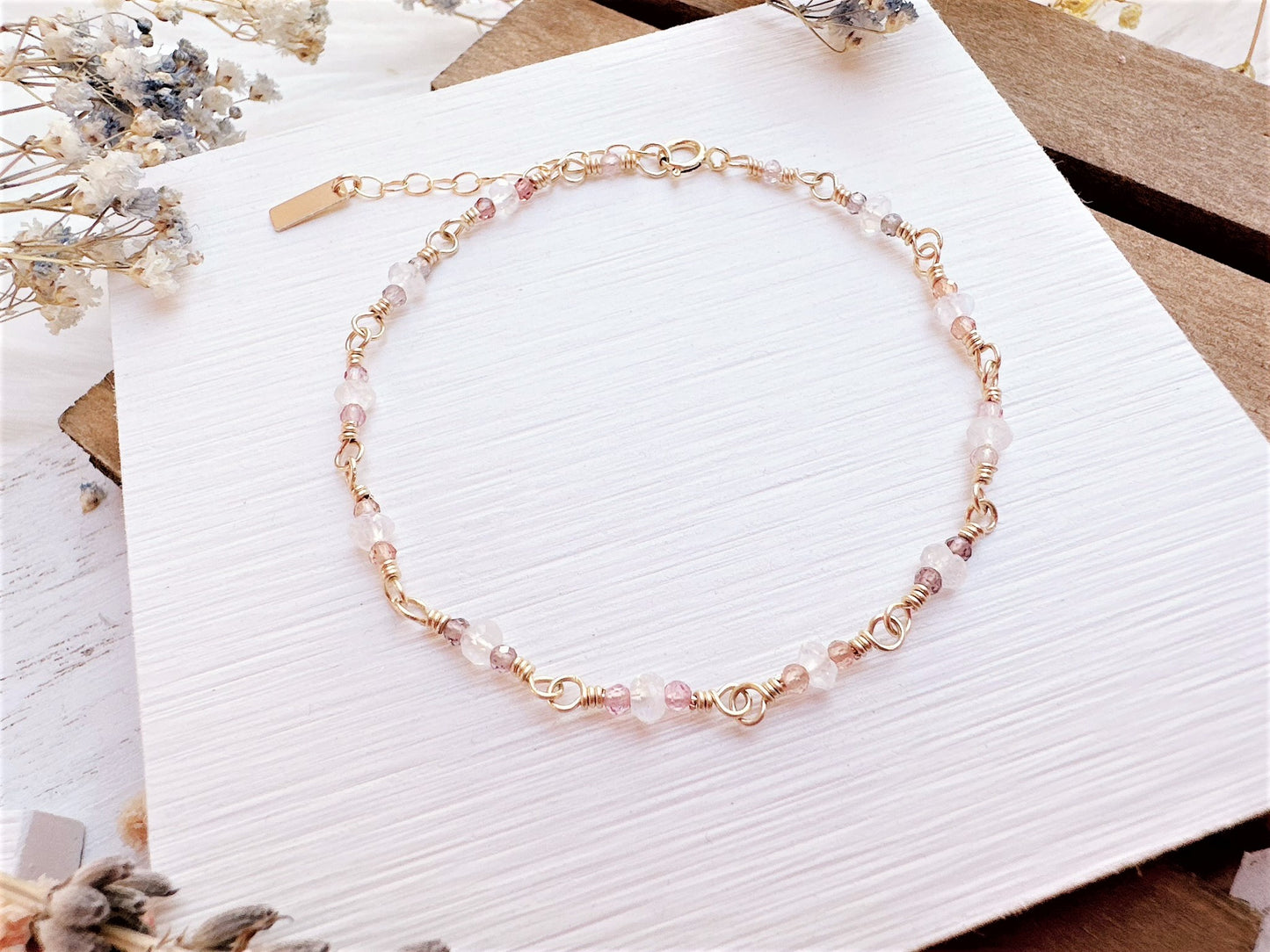 Mini Rainbow Moonstone and Spinel Bracelet