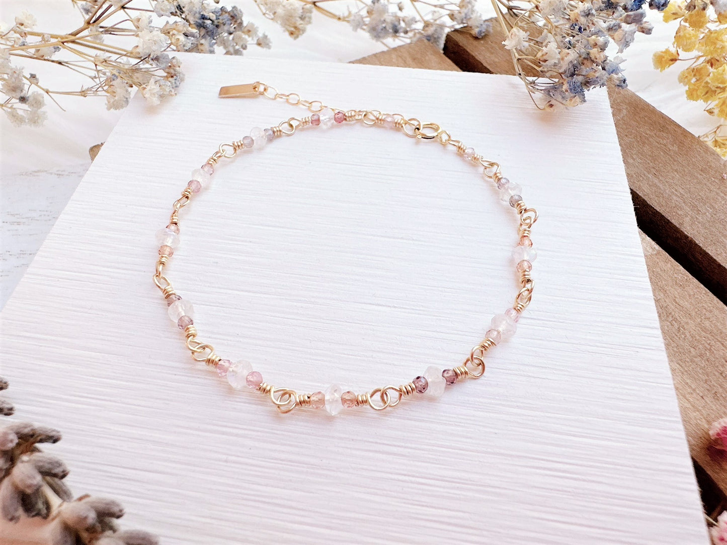 Mini Rainbow Moonstone and Spinel Bracelet