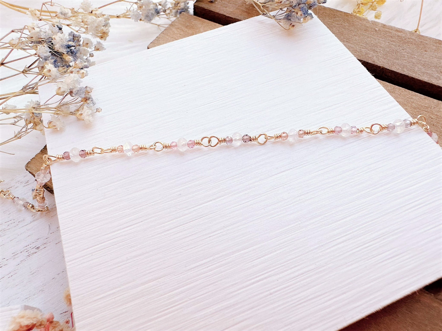 Mini Rainbow Moonstone and Spinel Bracelet