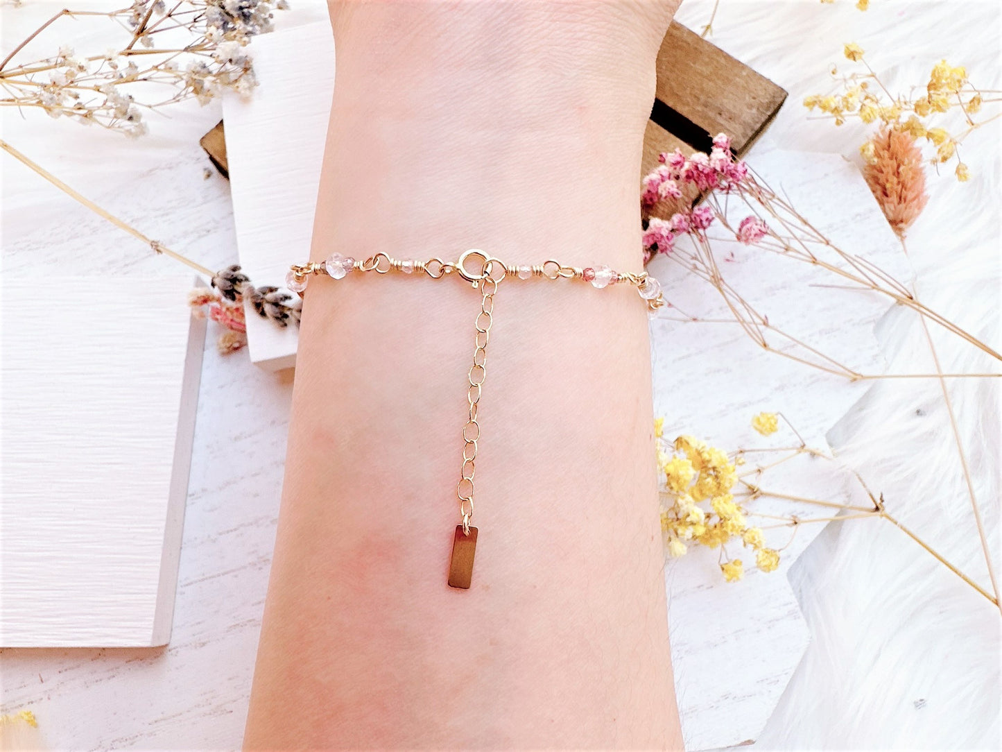 Mini Rainbow Moonstone and Spinel Bracelet