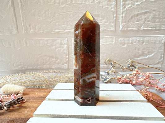 Red Moss Agate Tower Obelisk