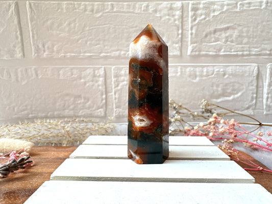 Small Red Moss Agate Tower Obelisk