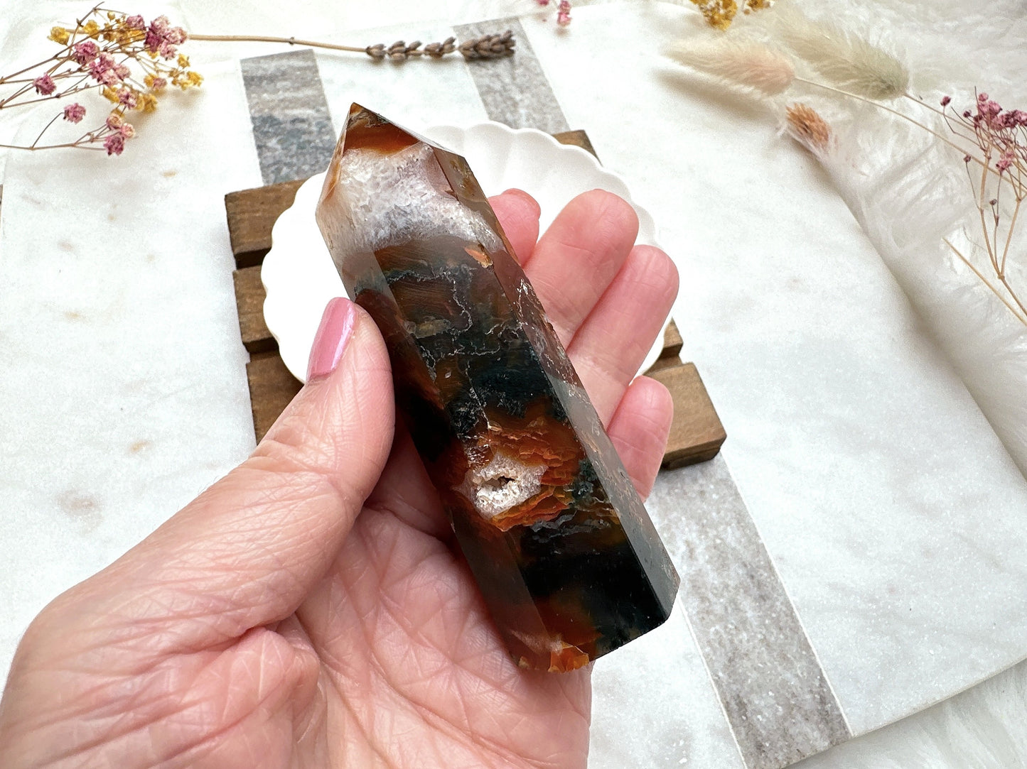 Small Red Moss Agate Tower Obelisk