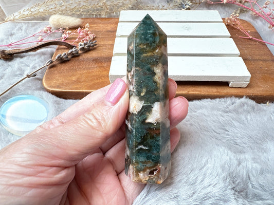 Small Red Moss Agate Tower Obelisk