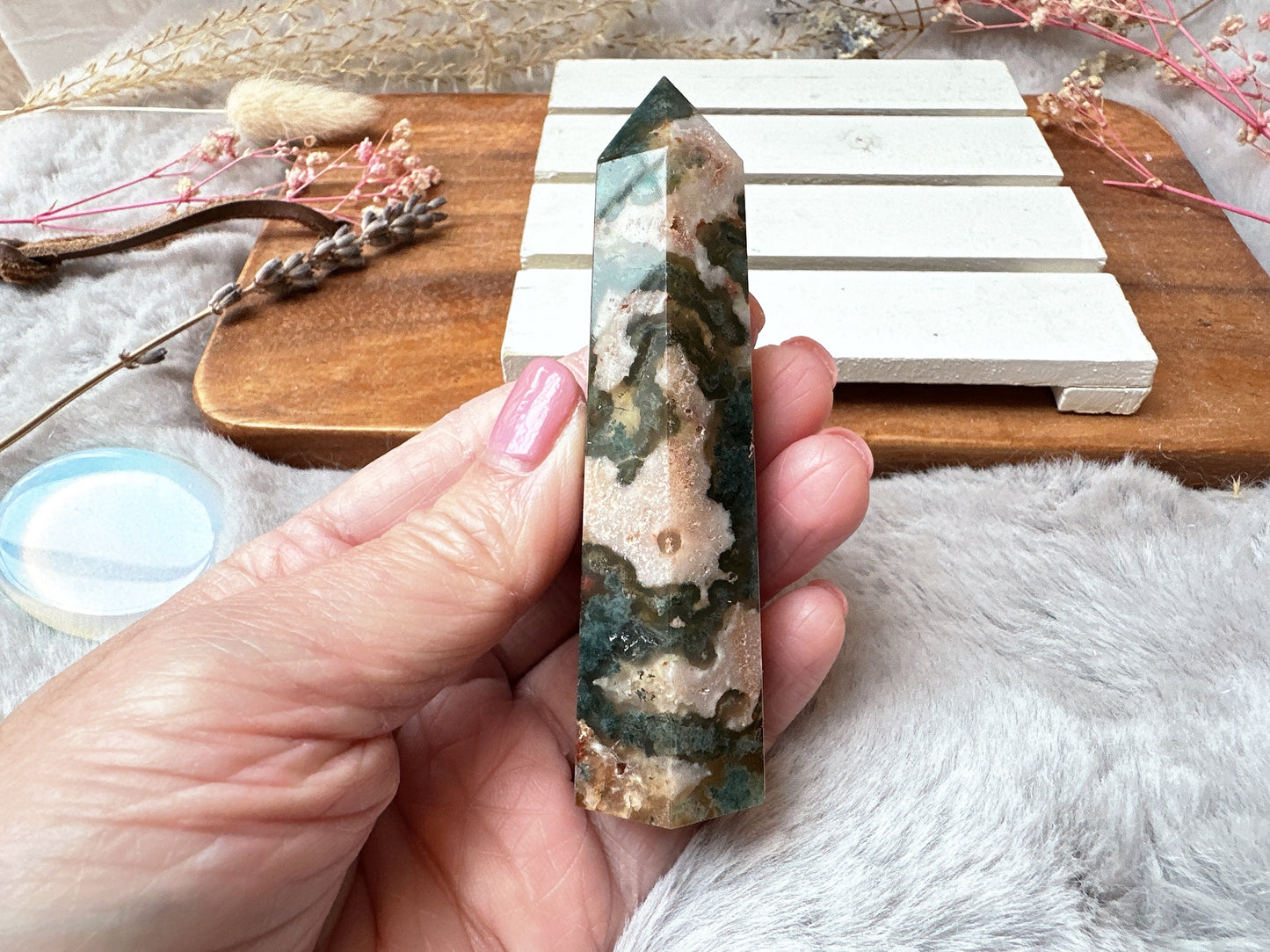 Small Red Moss Agate Tower Obelisk