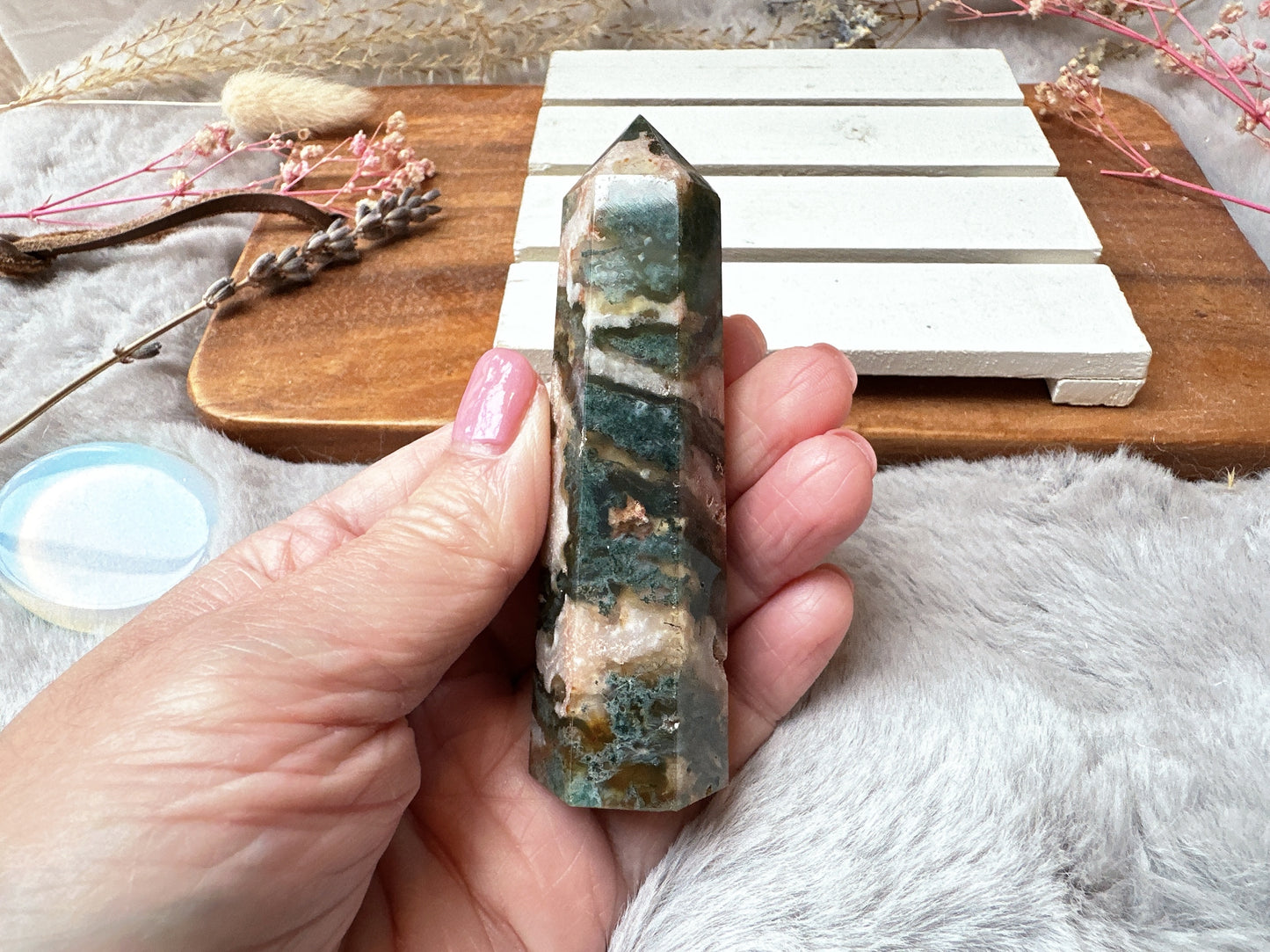 Small Red Moss Agate Tower Obelisk