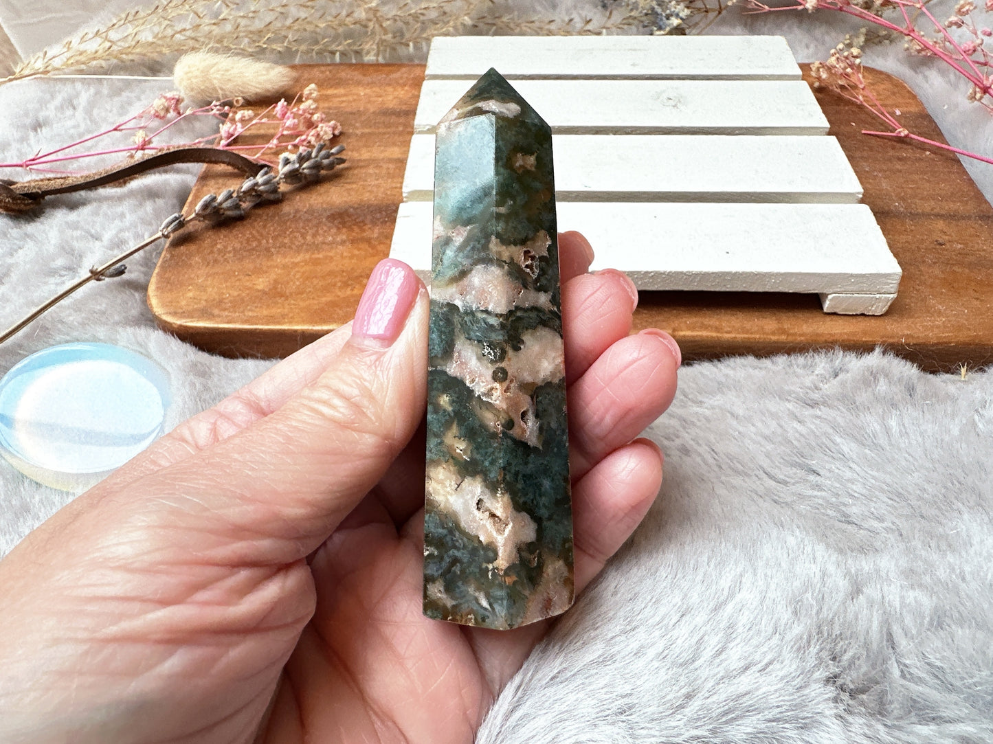 Small Red Moss Agate Tower Obelisk