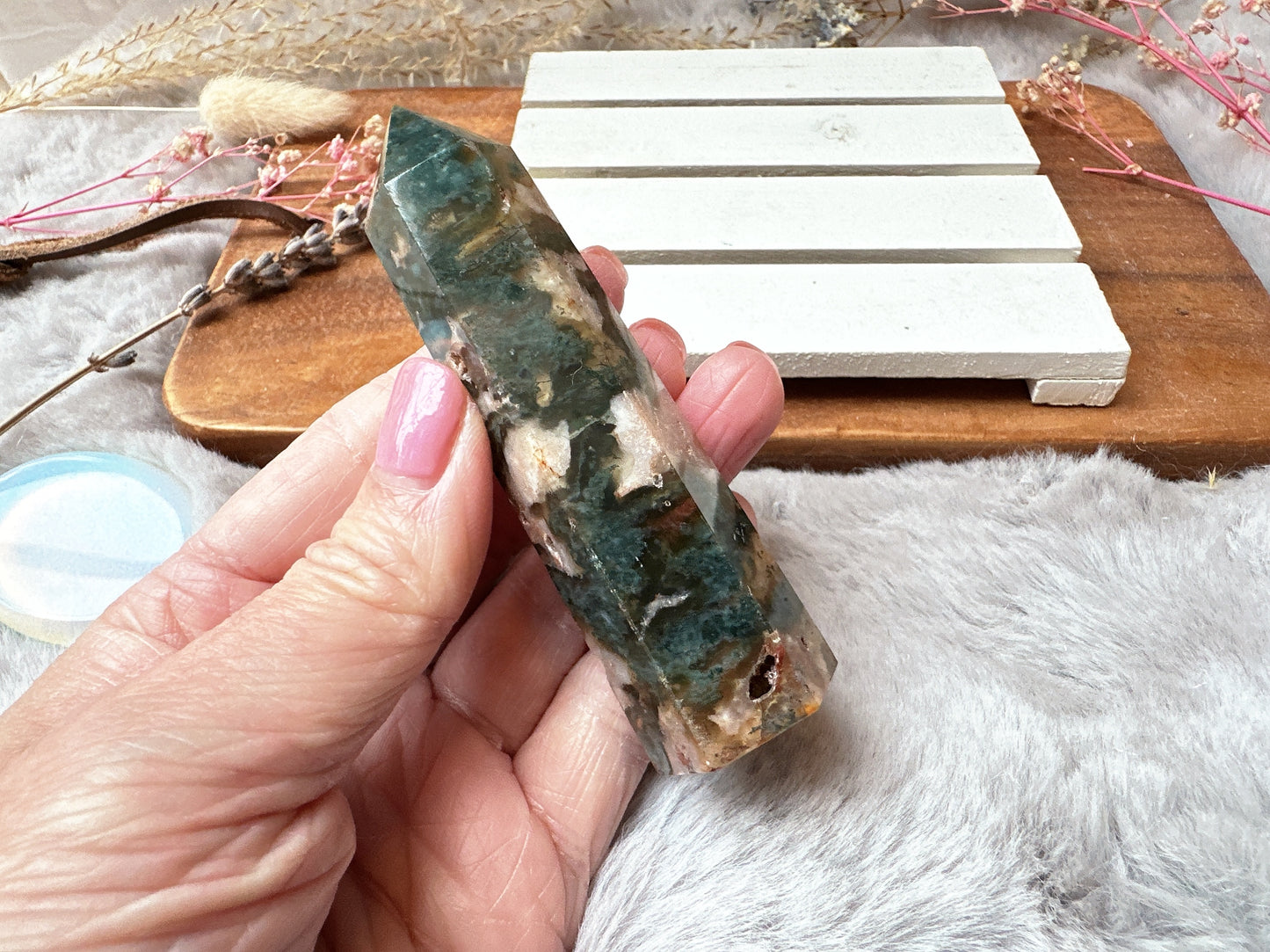 Small Red Moss Agate Tower Obelisk