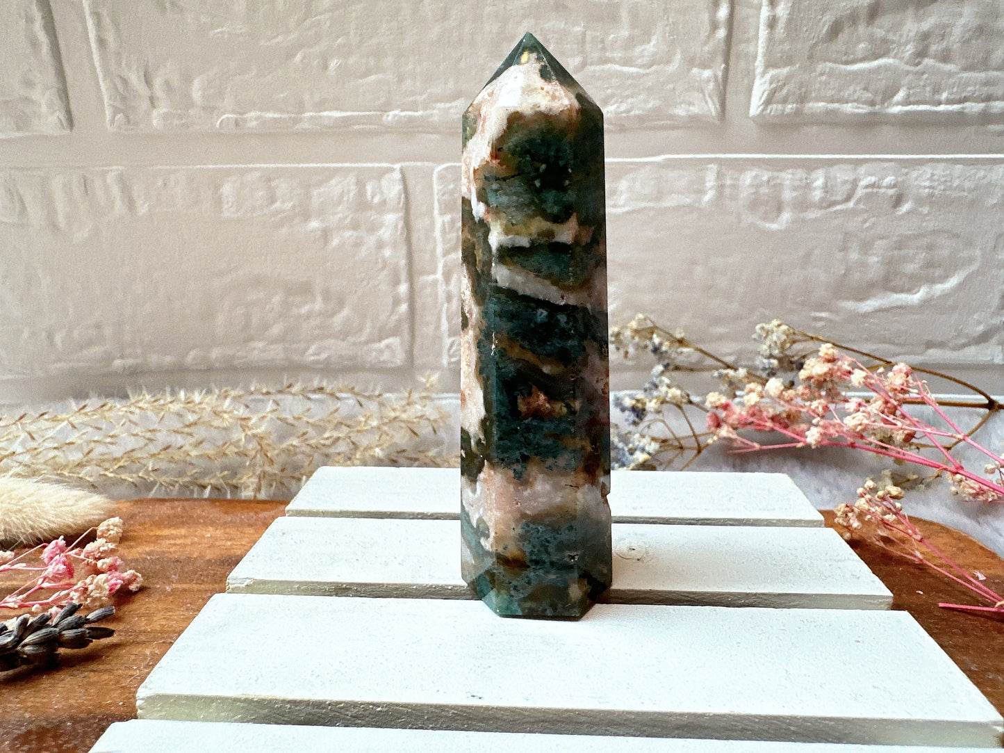 Small Red Moss Agate Tower Obelisk
