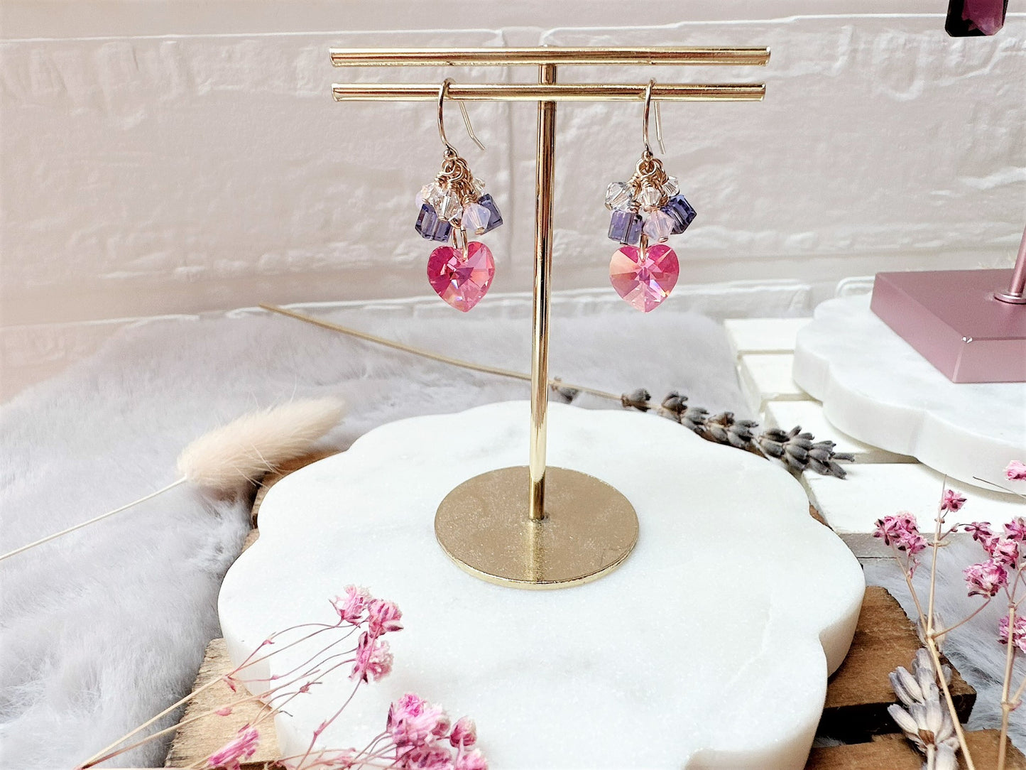 Crystal Heart Cluster Drop Earrings
