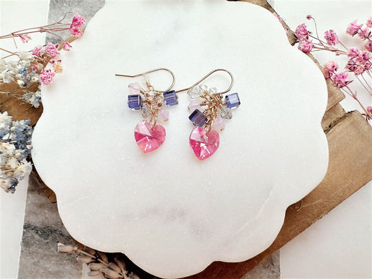 Crystal Heart Cluster Drop Earrings