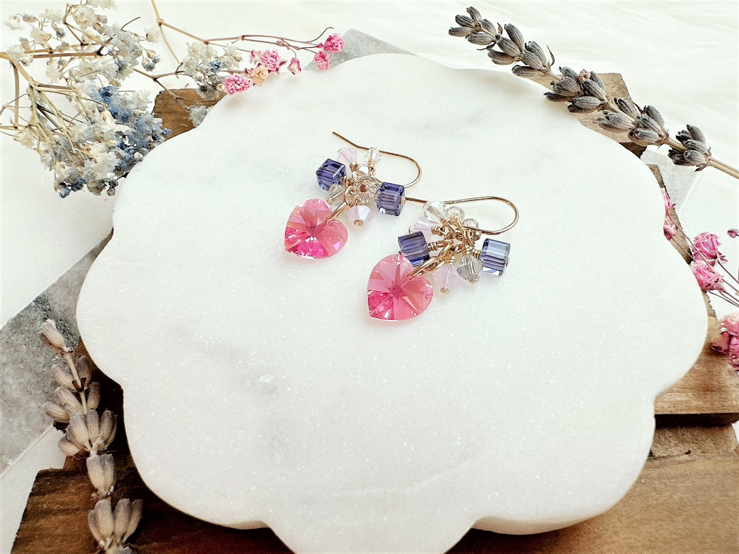 Crystal Heart Cluster Drop Earrings