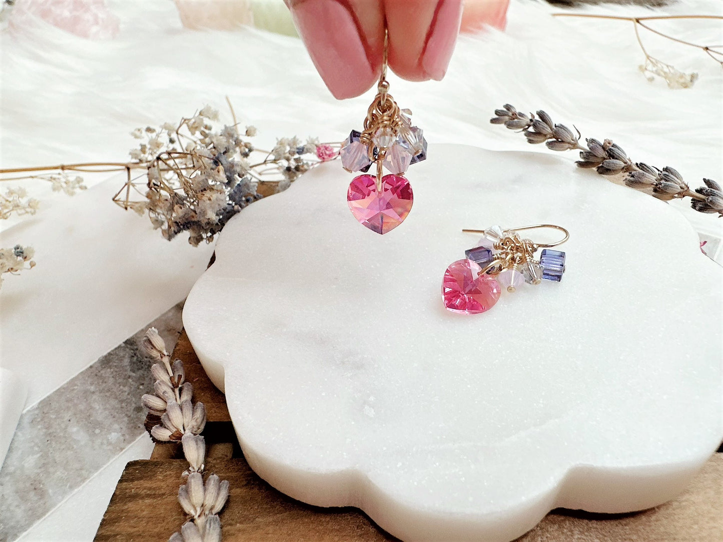 Crystal Heart Cluster Drop Earrings