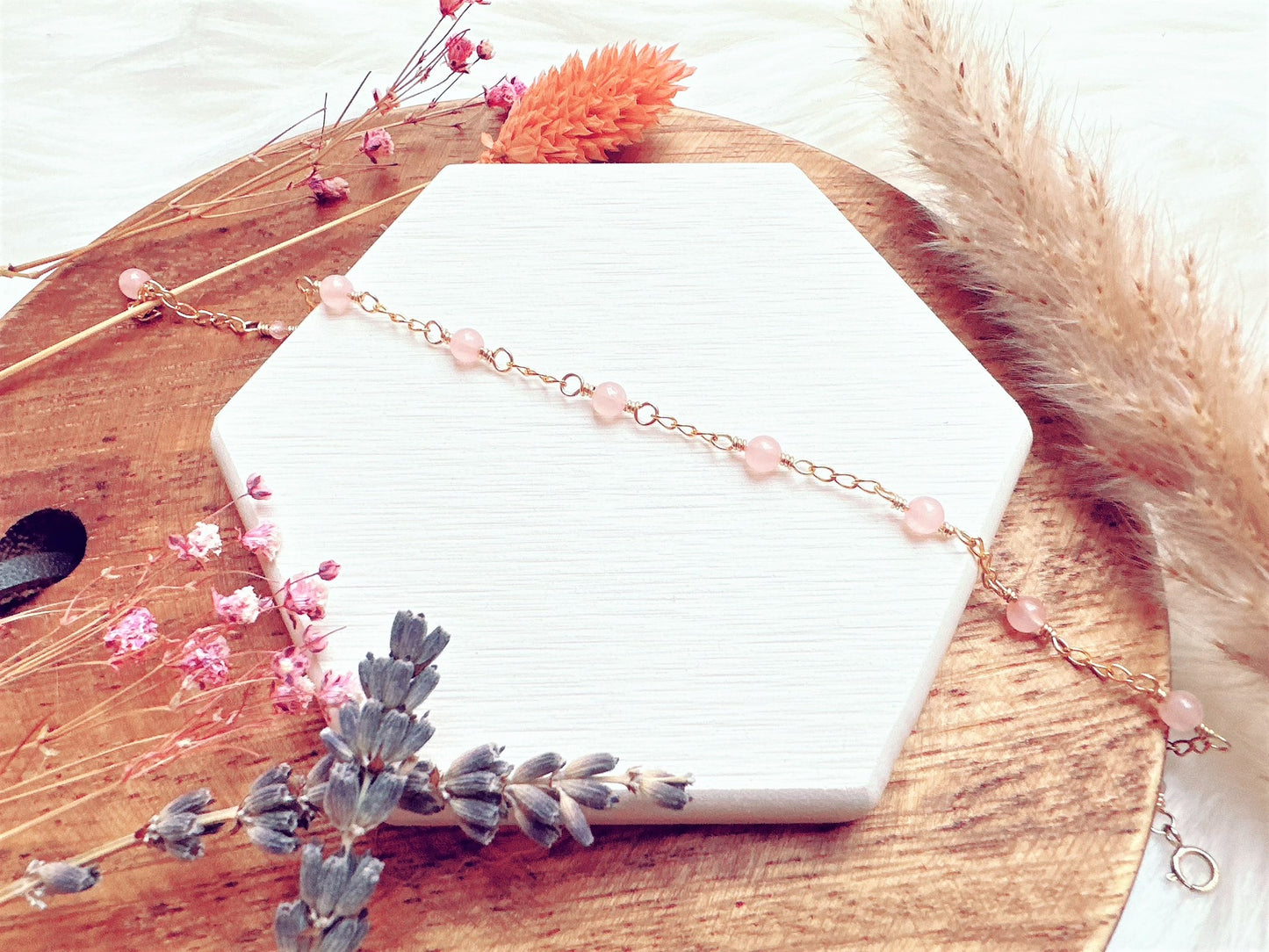Rose Quartz Gold Chain Bracelet