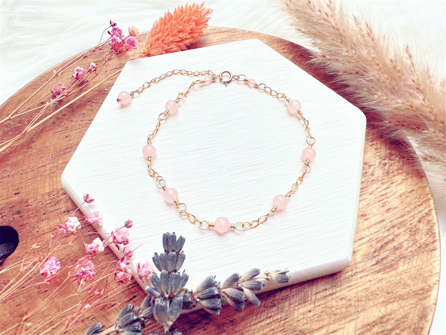 Rose Quartz Gold Chain Bracelet