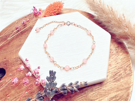 Rose Quartz Gold Chain Bracelet