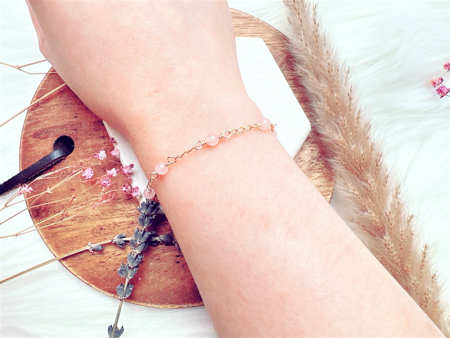 Rose Quartz Gold Chain Bracelet