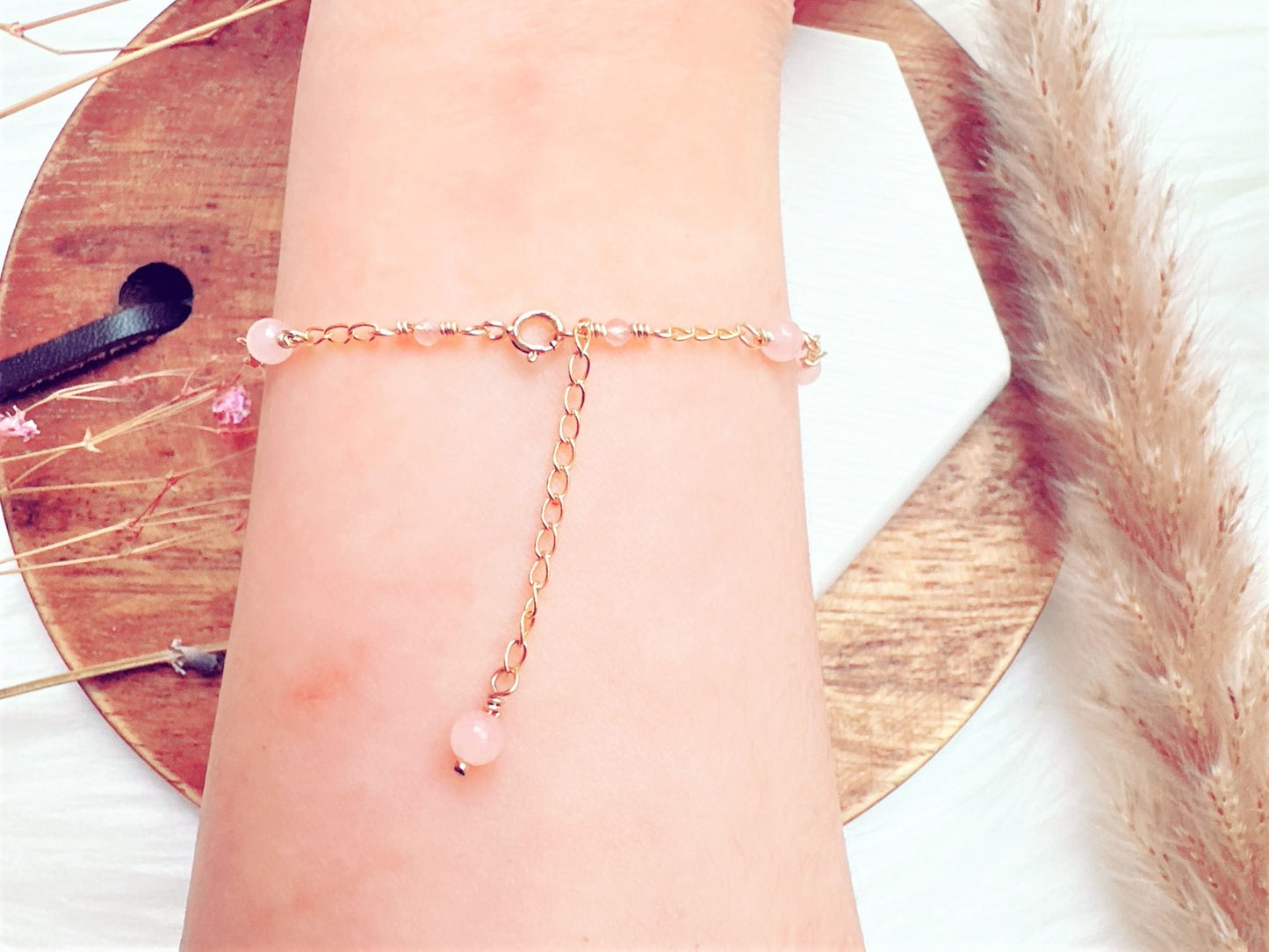 Rose Quartz Gold Chain Bracelet