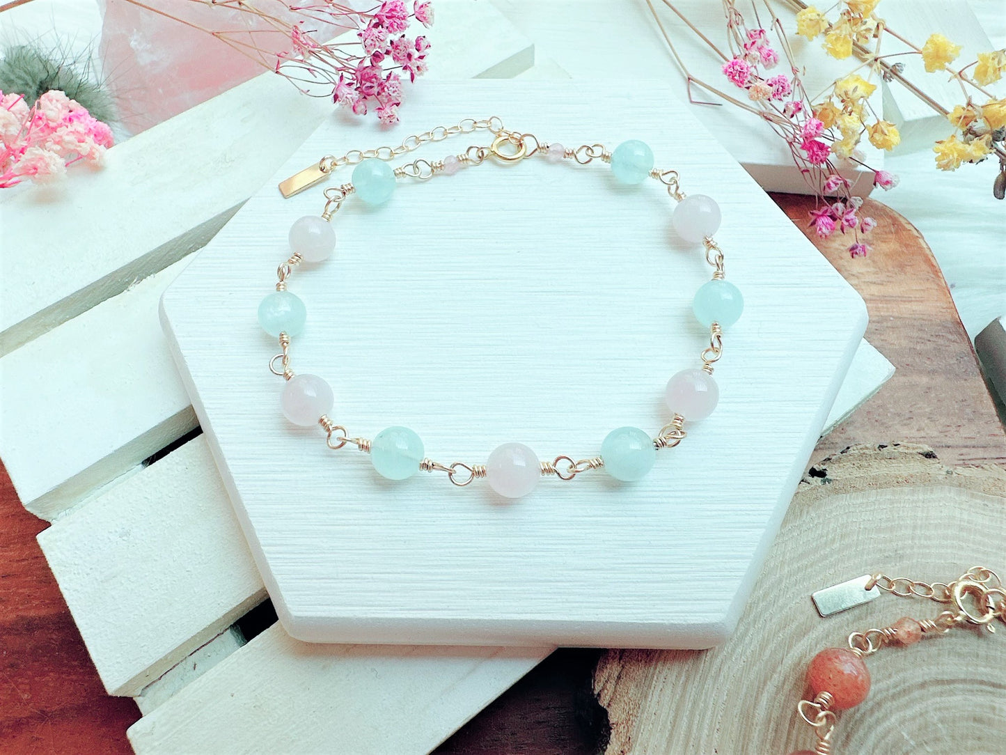 Madagascar Rose Quartz and Aquamarine Bracelet