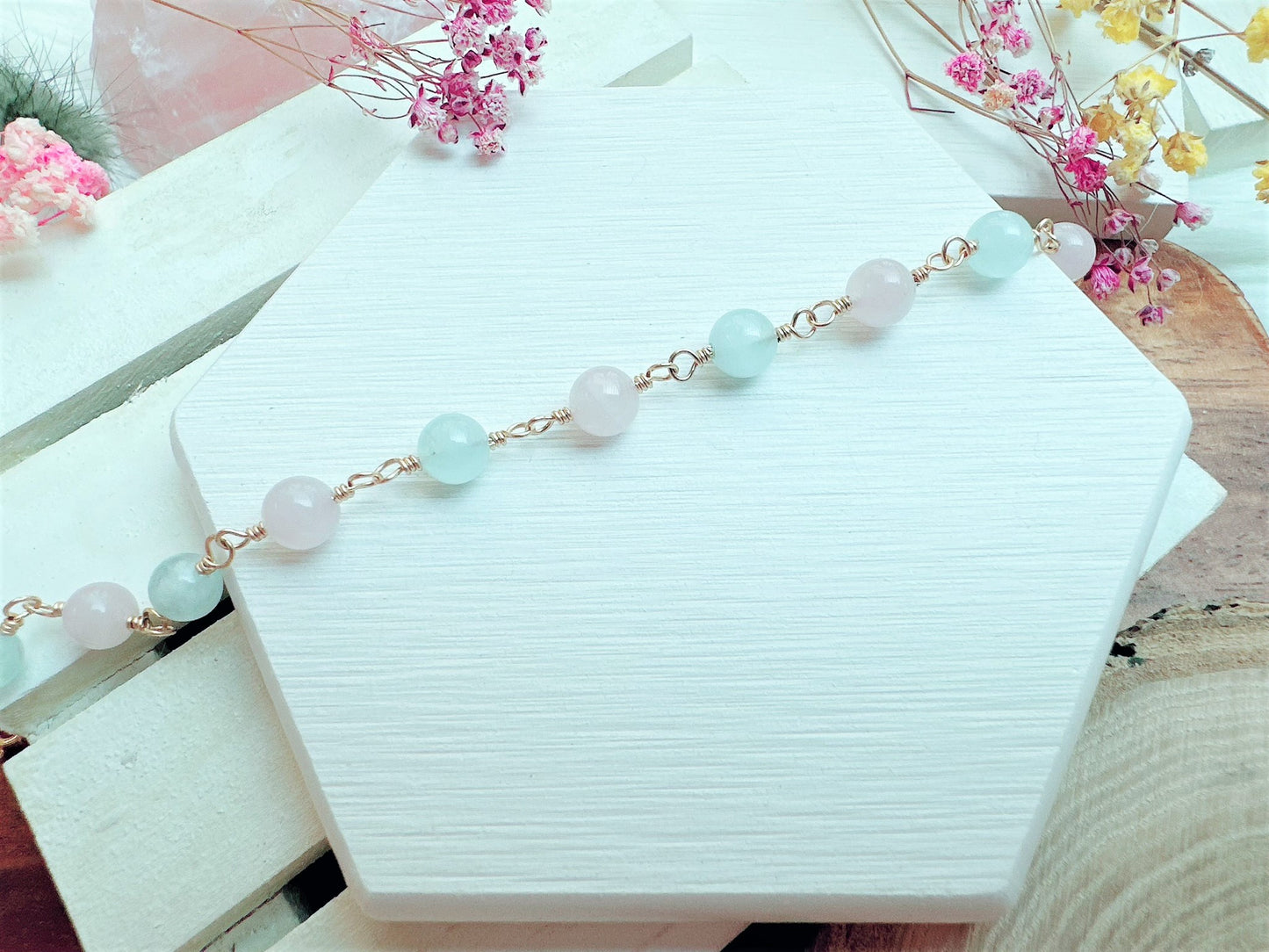 Madagascar Rose Quartz and Aquamarine Bracelet