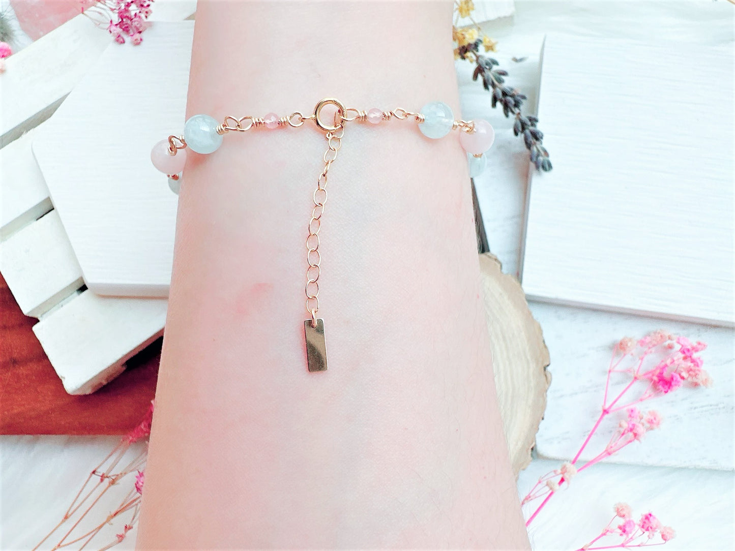 Madagascar Rose Quartz and Aquamarine Bracelet