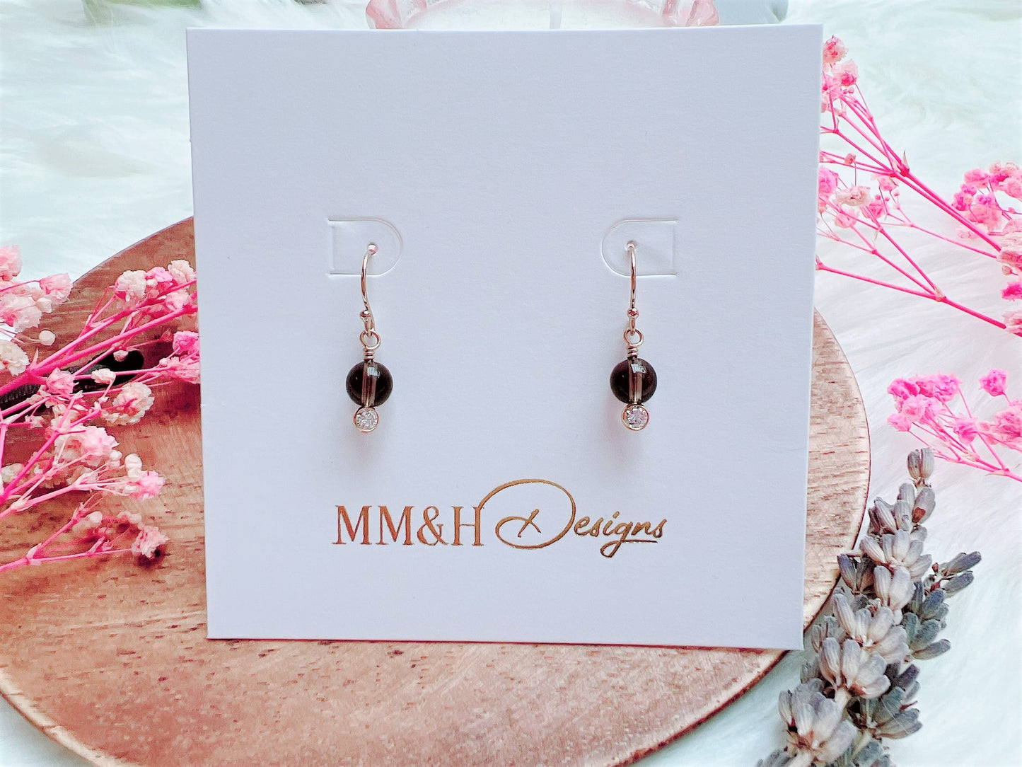 Smoky Quartz and Cubic Zirconia Earrings