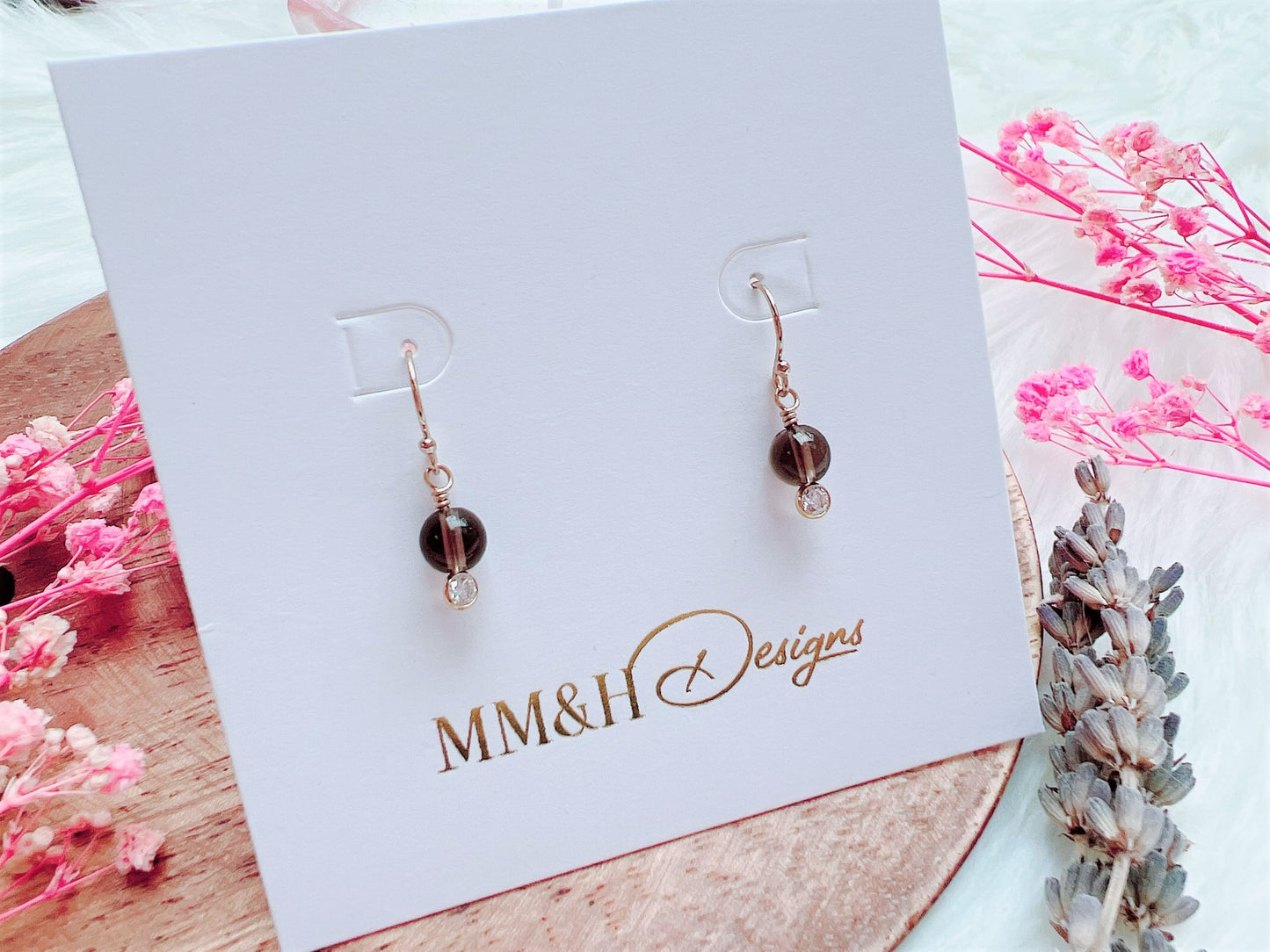 Smoky Quartz and Cubic Zirconia Earrings
