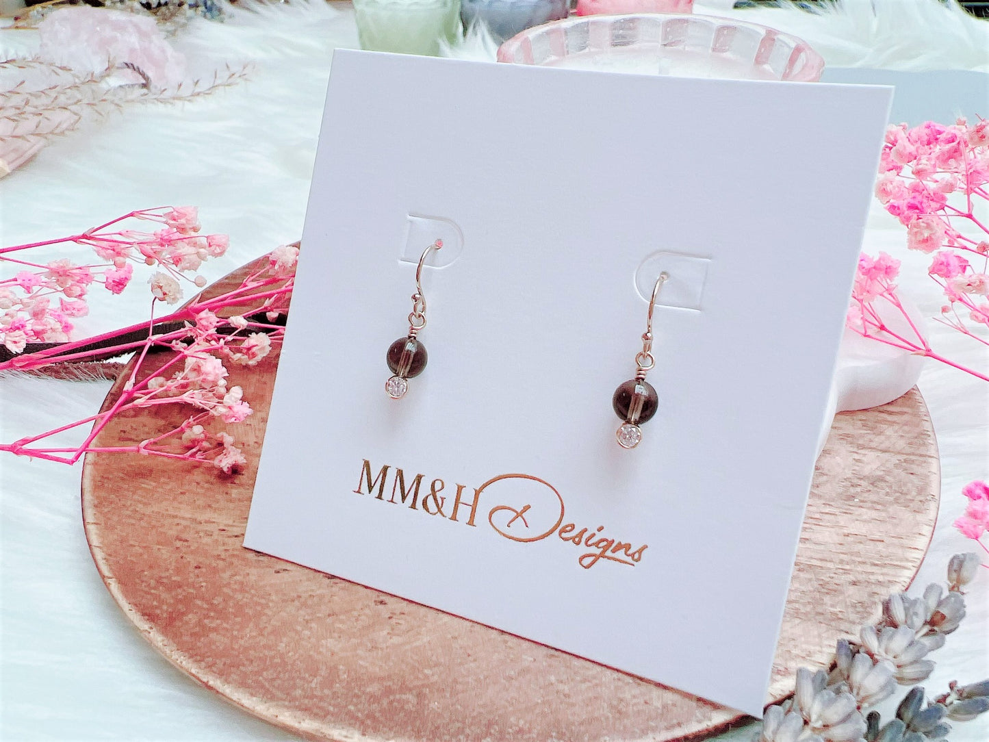 Smoky Quartz and Cubic Zirconia Earrings