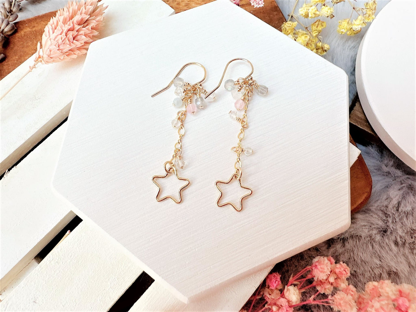 Mini Gemstone Cluster Earrings with Star Charm